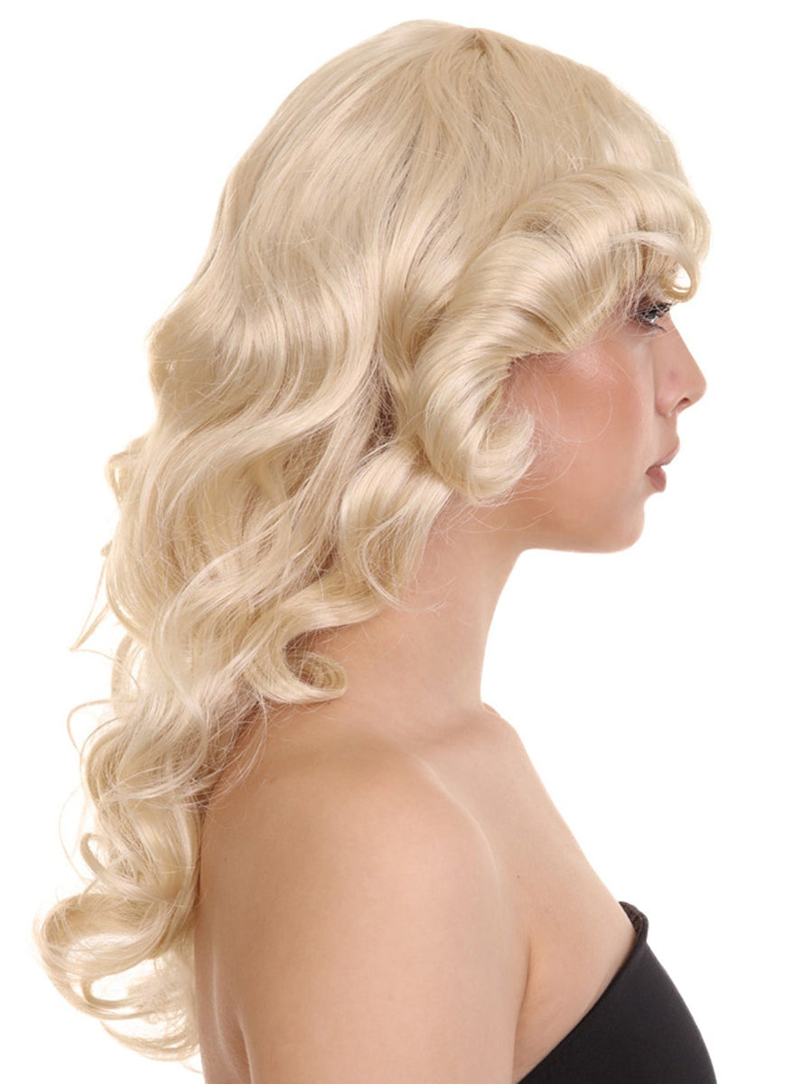 70s Angel Womens Blonde Flicked Retro Wig - Side Image 3