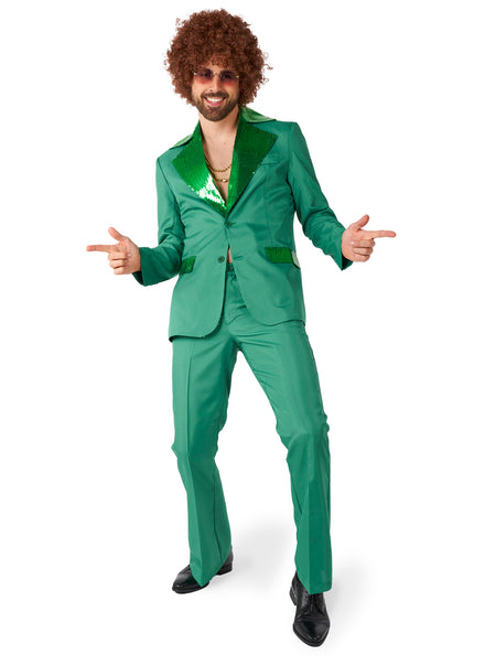 70s Disco Mens Green Flared Costume Suit - Main Image