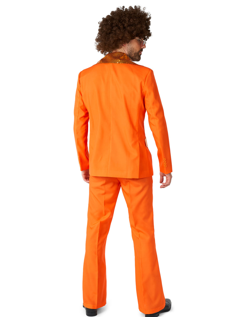 70s Disco Mens Orange Flared Costume Suit - Back Image
