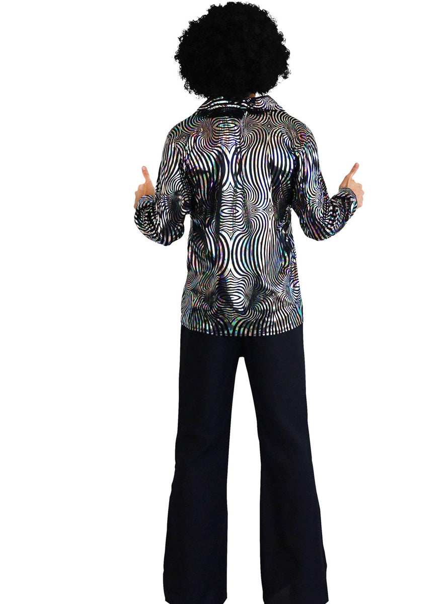 70s Disco Mens Siver Swirls Costume Shirt - Back Image