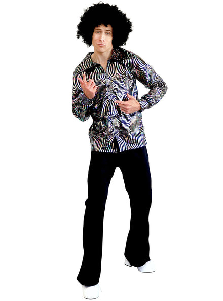 70s Disco Mens Siver Swirls Costume Shirt - Main Image