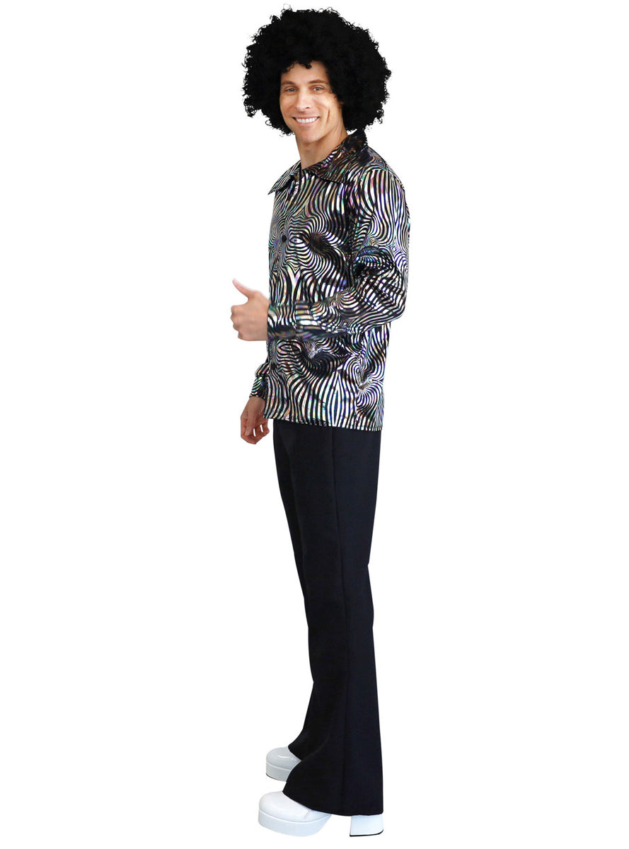 70s Disco Mens Siver Swirls Costume Shirt - Side Image