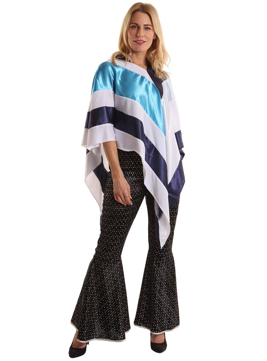 70s Disco Womens Blue And White Costume Poncho - Alternative Image 3