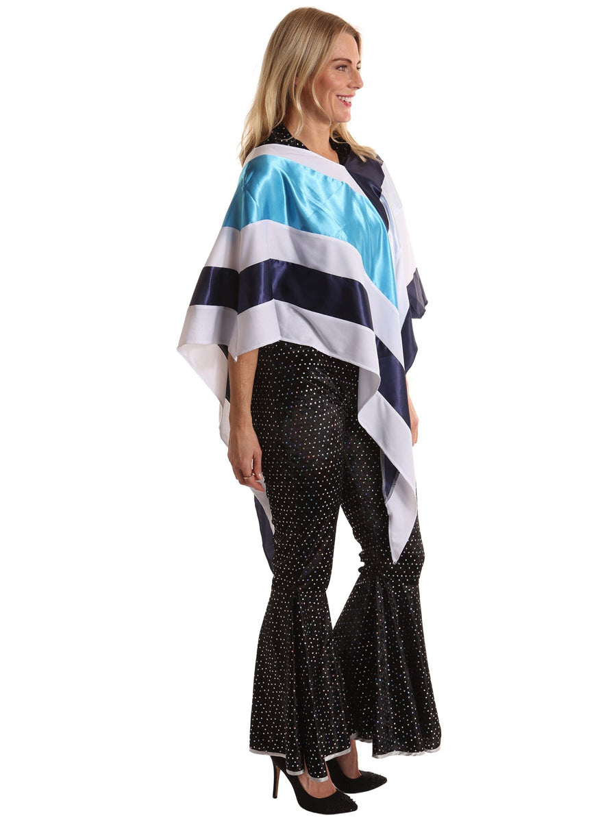 70s Disco Womens Blue And White Costume Poncho - Alternative Image 4