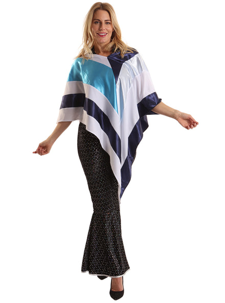 70s Disco Womens Blue And White Costume Poncho - Main Image