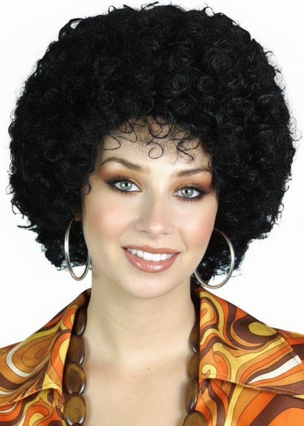 womens black afro 1970s disco wig  - main image