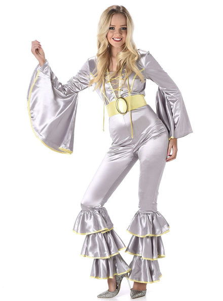 1970s Womens Silver Disco Jumpsuit - Main Image