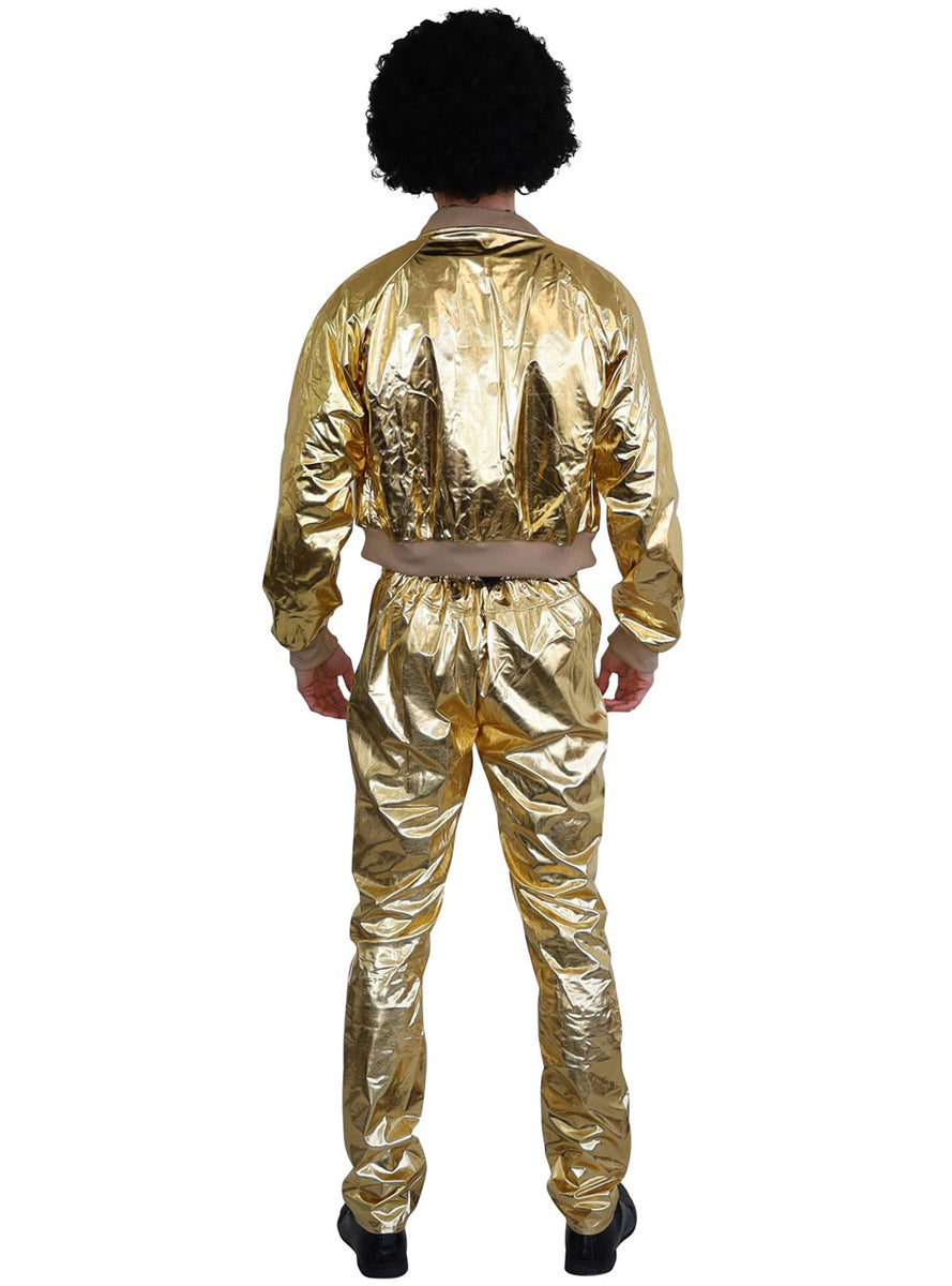Mens Metallic Gold Disco Suit Costume - Back Image