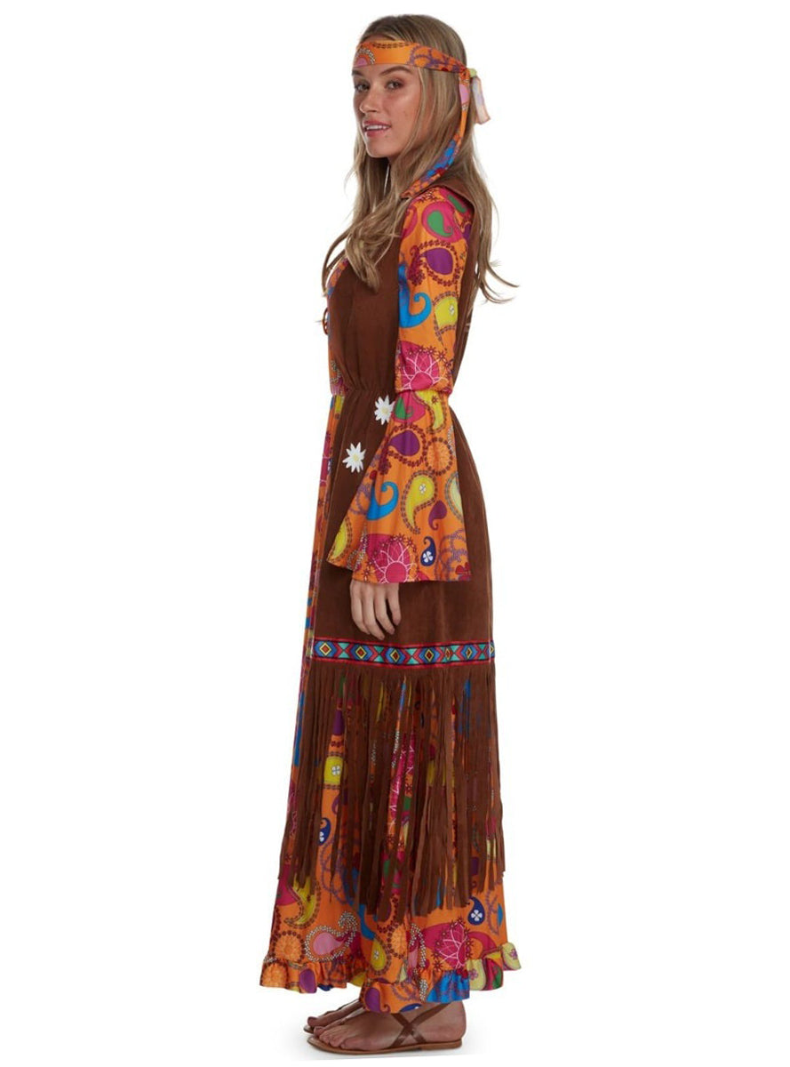 70s Long Rainbow Hippie Plus Size Womens Costume - Side Image