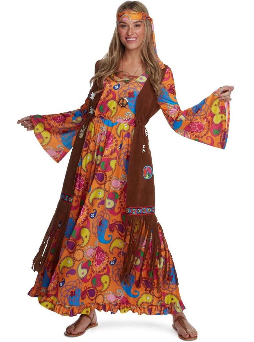 70s Long Rainbow Hippie Womens Costume - Alternative Image