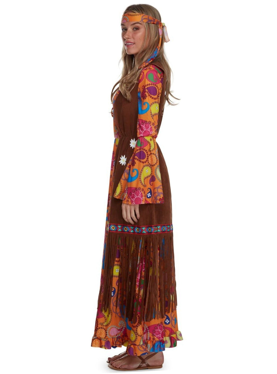 70s Long Rainbow Hippie Womens Costume - Side Image