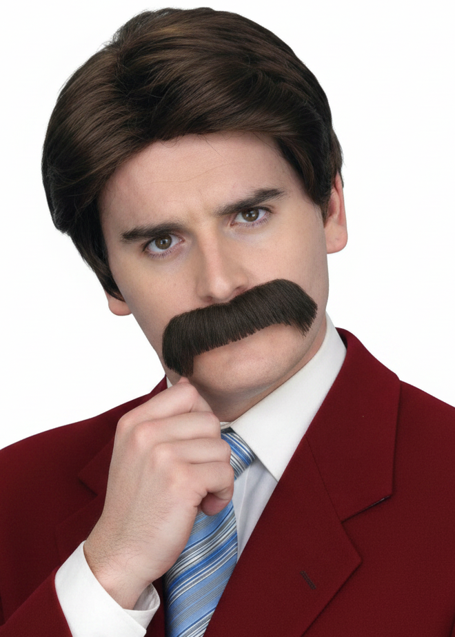 Mens Short Brown 70s Newsreader Costume Wig - Main Image