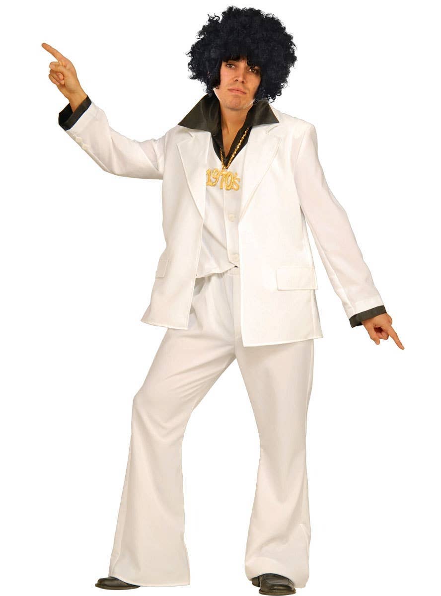 Disco Fever Mens White  70s Disco Plus Size Costume Suit 