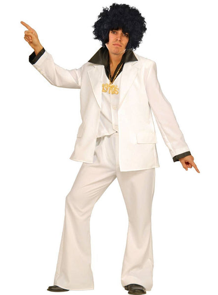 Disco Fever Mens White  70s Disco Plus Size Costume Suit 