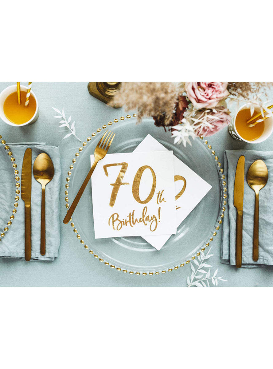 70th Birthday 20 Pack Gold Foil Lunch Napkins — Lifestyle Image