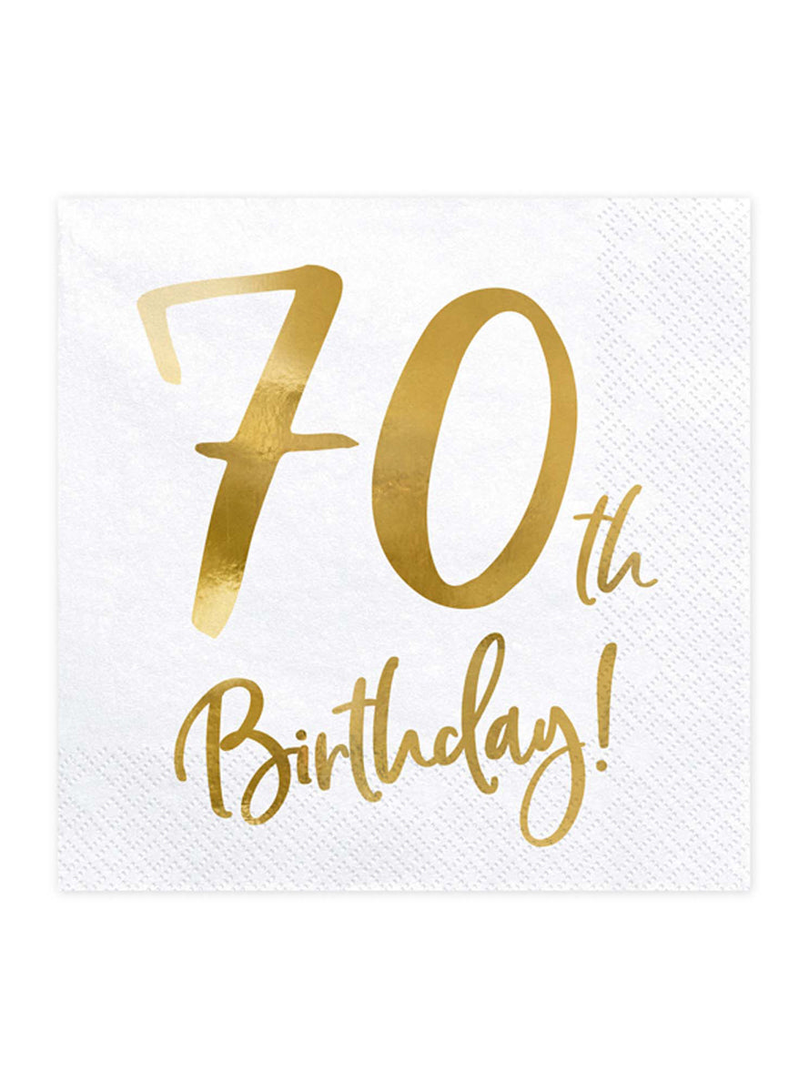 70th Birthday 20 Pack Gold Foil Lunch Napkins — Main Image