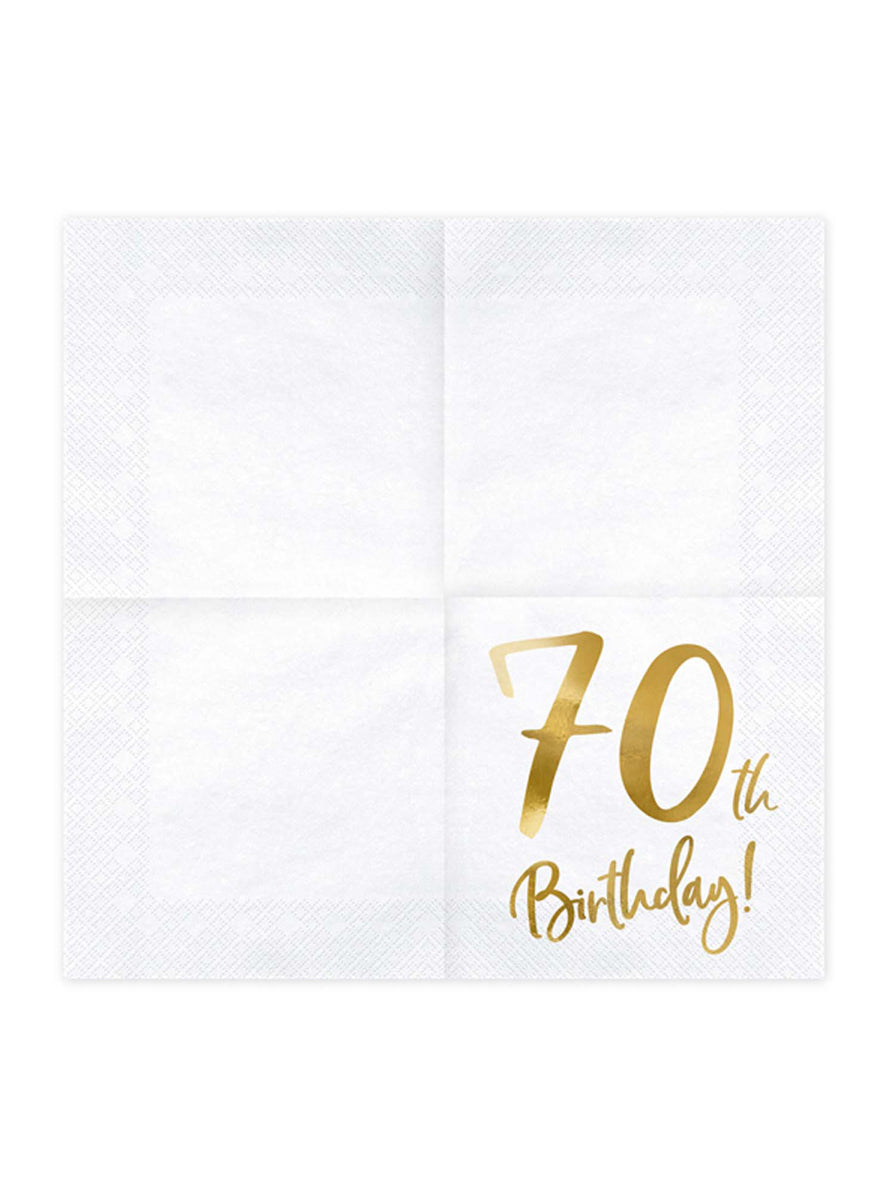 70th Birthday 20 Pack Gold Foil Lunch Napkins — Unfolded Image