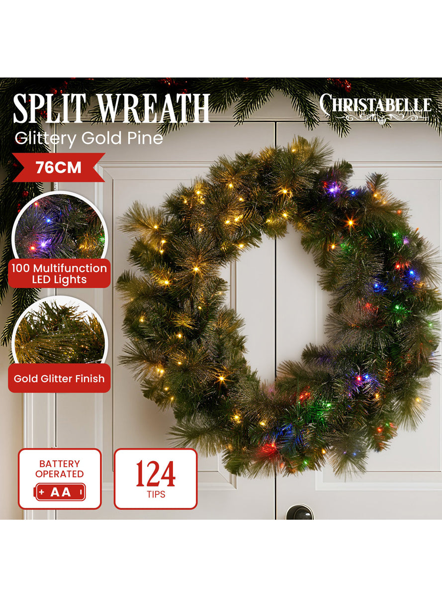 Green Split Christmas Wreath Decoration 76cm - Info Image 1