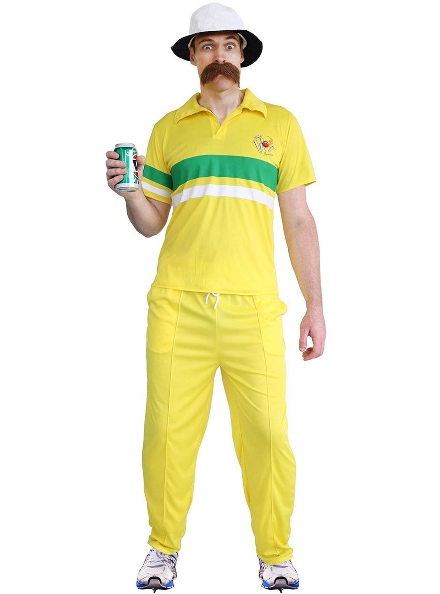 Aussie Cricketer Mens Costume | 1980s Yellow Cricket Costume