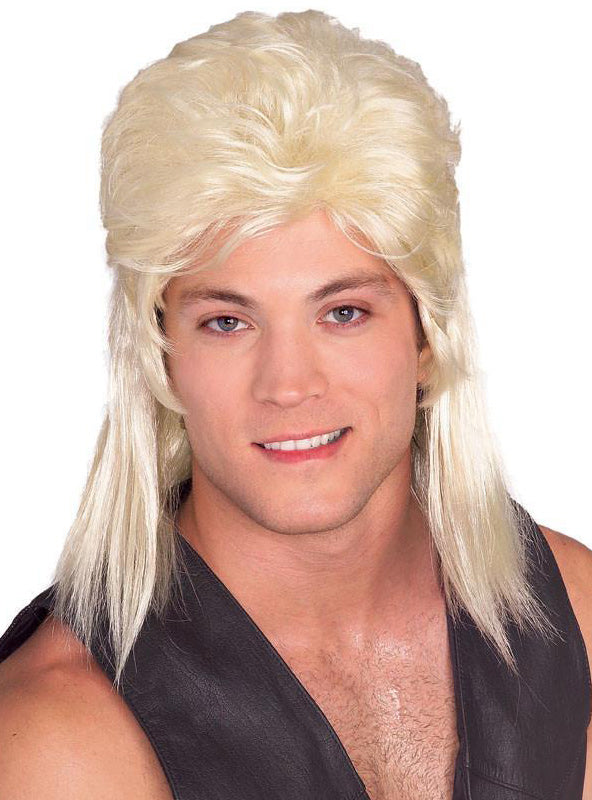 Blonde Bogan Mullet Mens 80s Costume Wig - Main Image