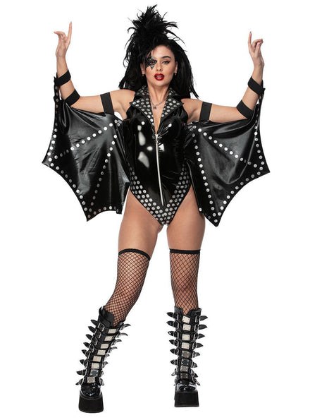 Womens Sexy Black KISS Bodysuit Costume - Main Image