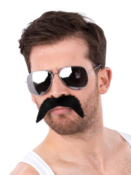 Mens 80s Freddie mercury costume moustache and glasses - Main image