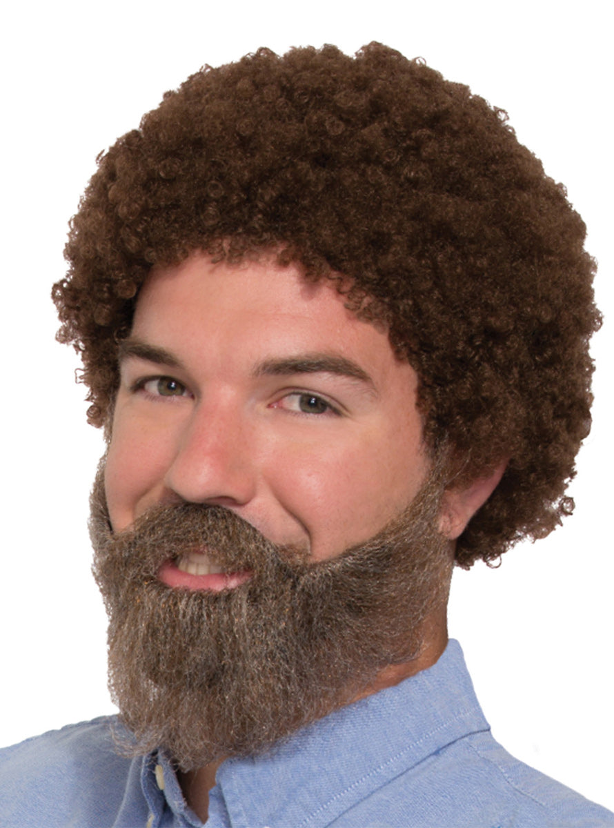 Mens Curly Brown costume Wig And Beard Set - Main Image