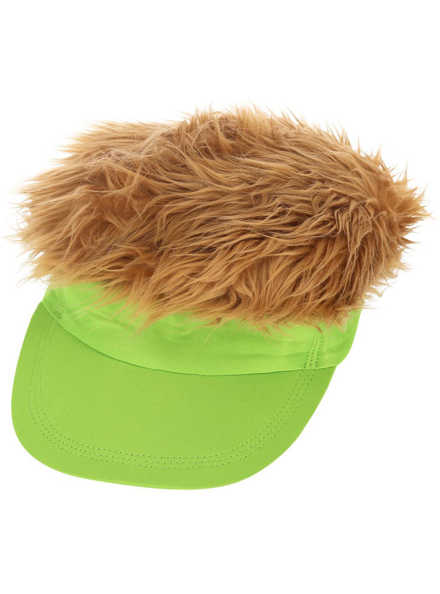 Neon green 80s visor hat with attached hair - Alternative image