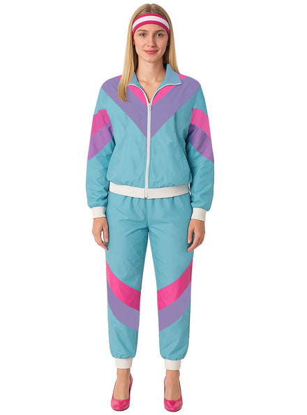 Womens Blue Purple and Pink 80s Shell Suit Costume