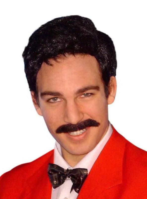 Mens Short Black 80s Game Show Host Costume Wig