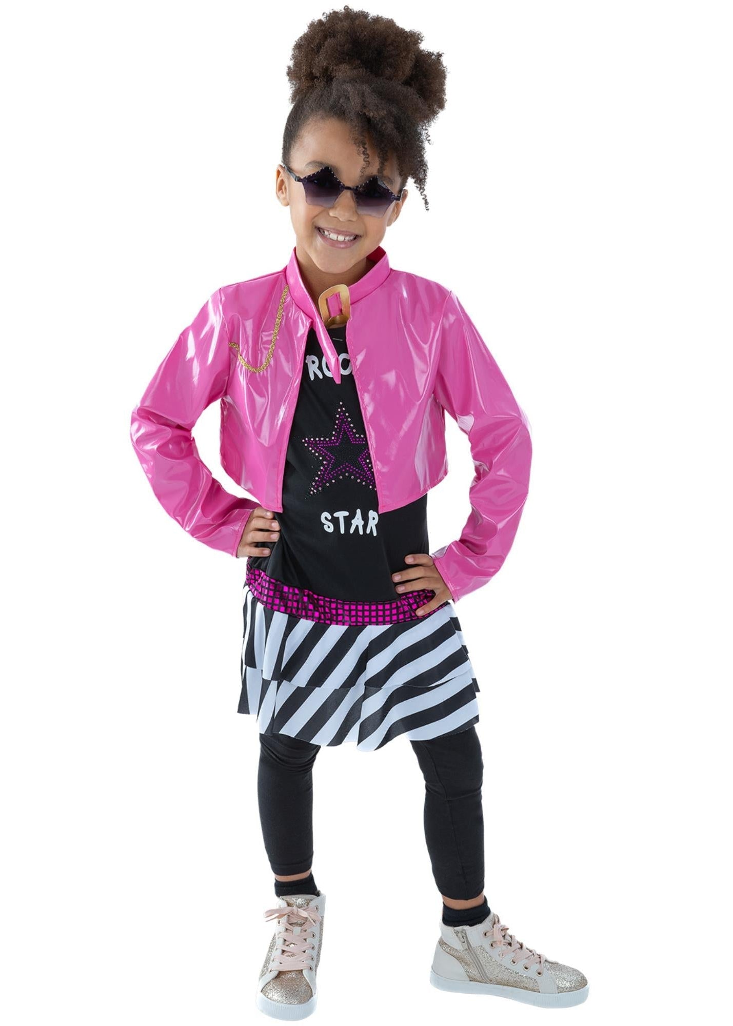 pink and black 80s rockstar girls costume - alternative image