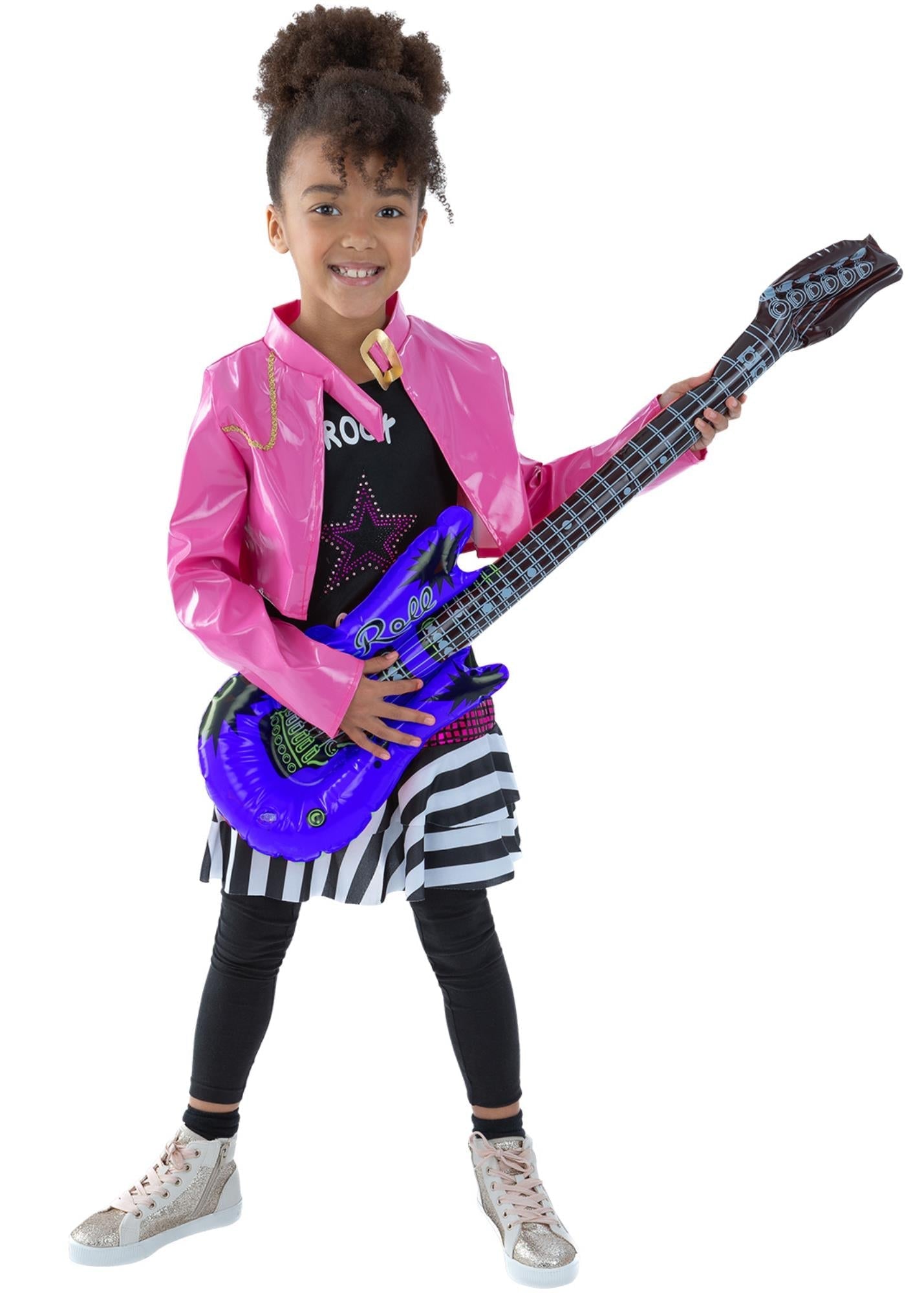 pink and black 80s rockstar girls costume - main image