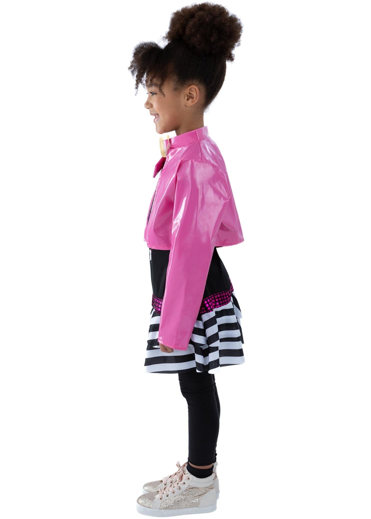 pink and black 80s rockstar girls costume - side image