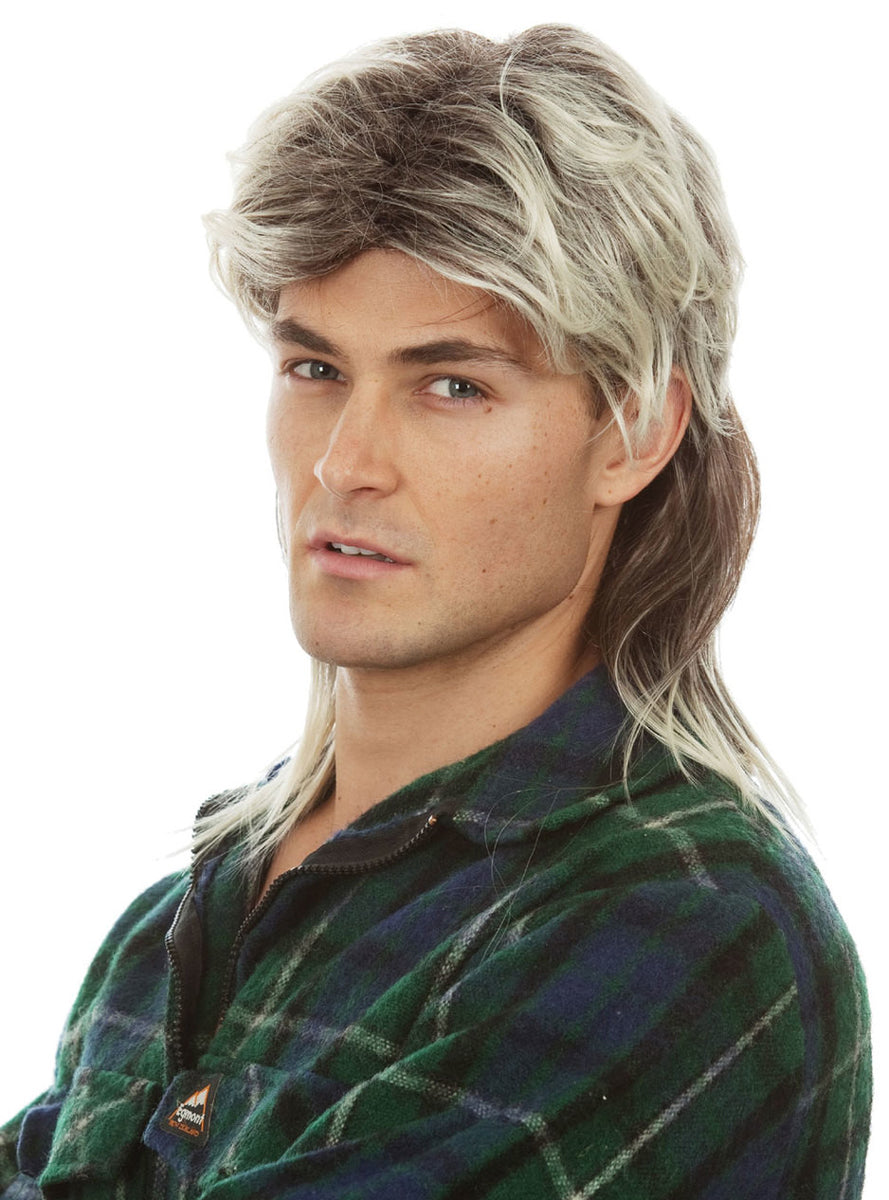 80s Man Perm Mens Black Curly Costume Wig and Moustache Set - Main Image