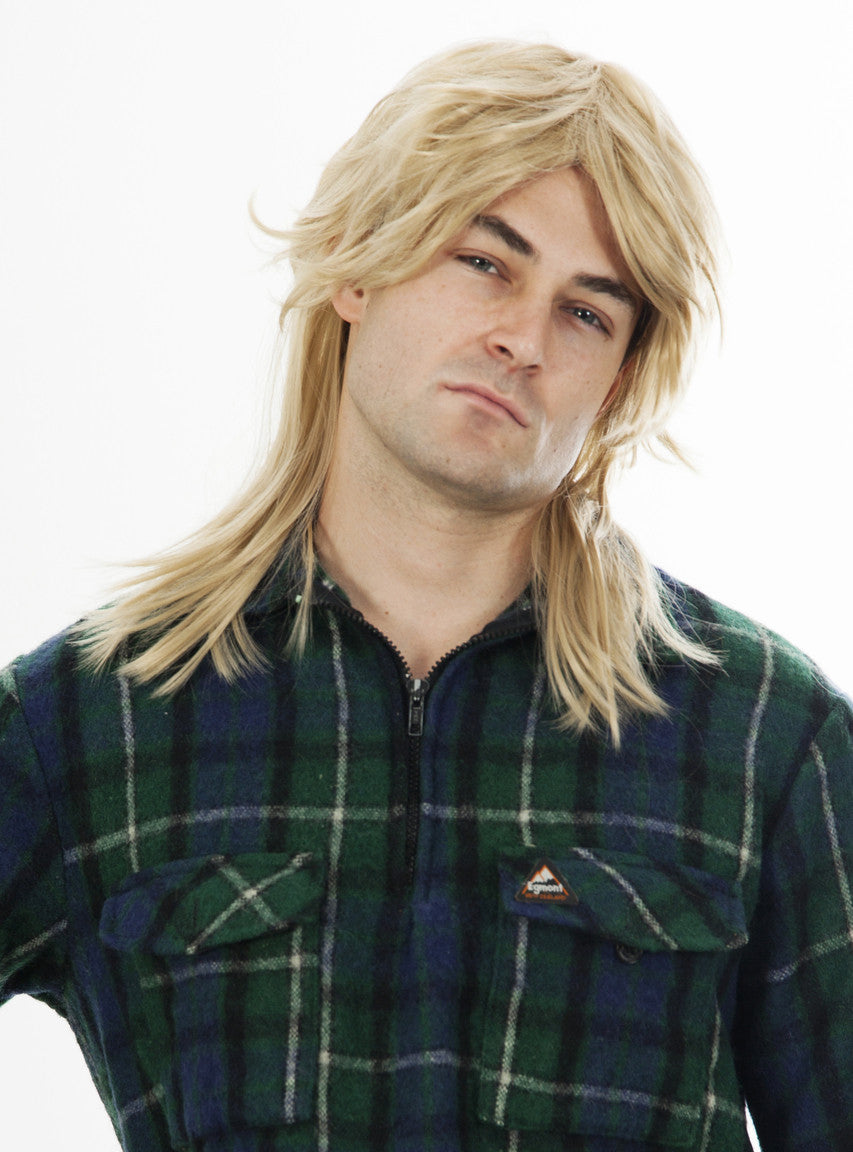 80s Mullet Mens Brown Costume Wig - Side Image