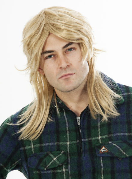 80s Mullet Mens Sandy Blonde Costume Wig - Main Image