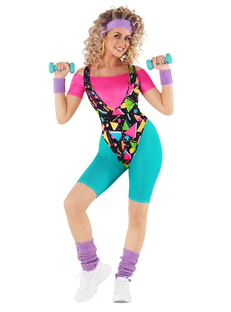 80s Plus Size Womens Bright Aerobics Costume - Main Image