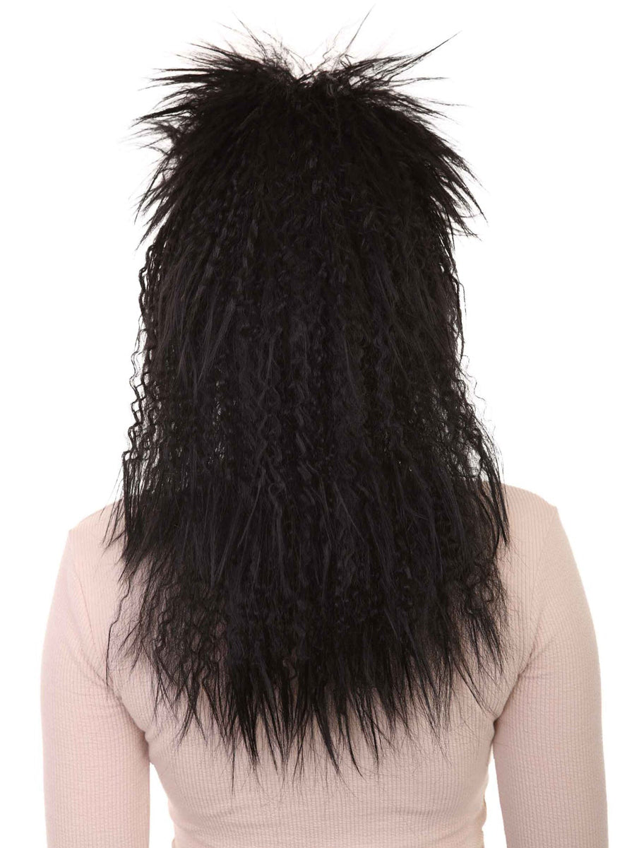 80s Rock Diva Womens Crimped Black Costume Wig - Back Image