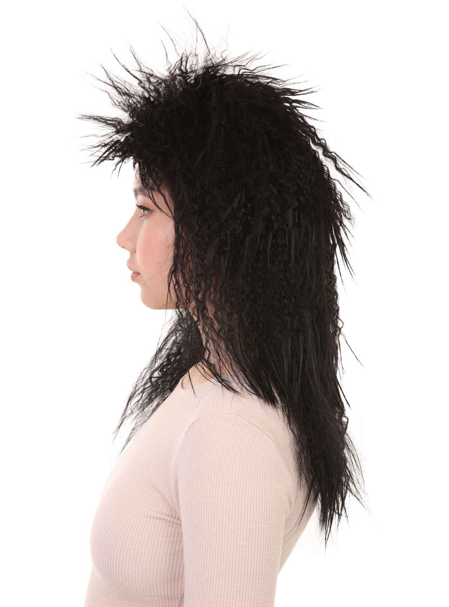 80s Rock Diva Womens Crimped Black Costume Wig - Side Image 2