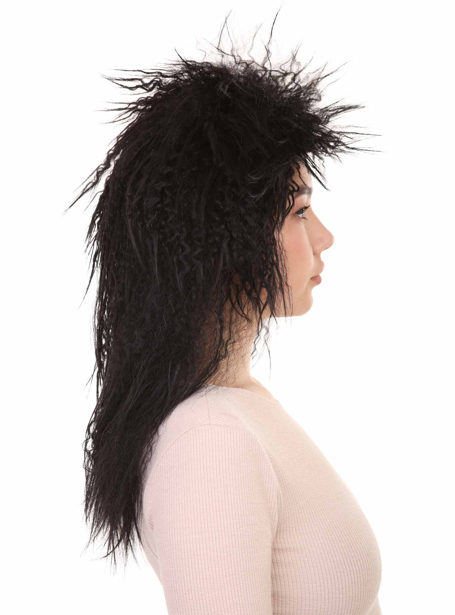80s Rock Diva Womens Crimped Black Costume Wig - Side Image 3