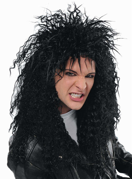 1980s Mens Black Shaggy Rock Star Wig - Main Image