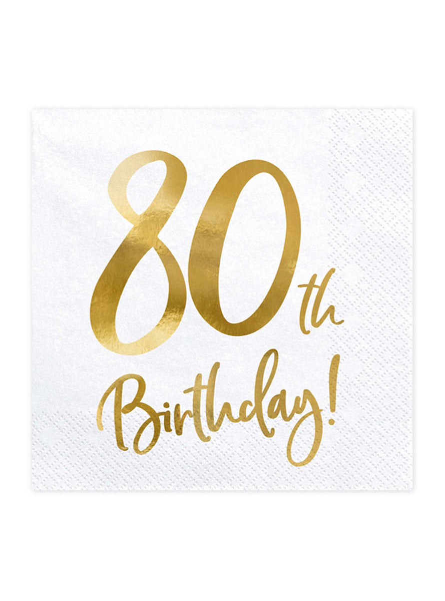 80th Birthday 20 Pack Gold Foil Lunch Napkins — Main Image