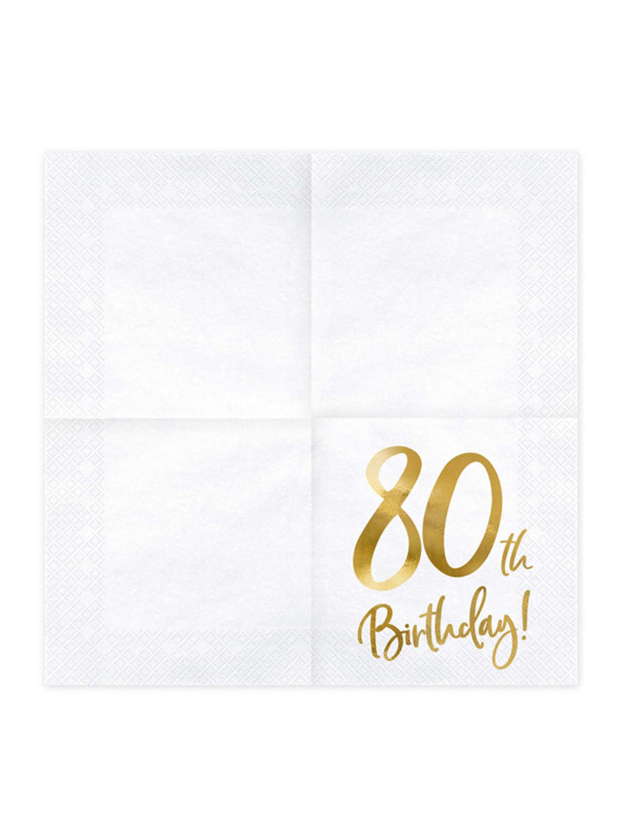 80th Birthday 20 Pack Gold Foil Lunch Napkins — Unfolded Image