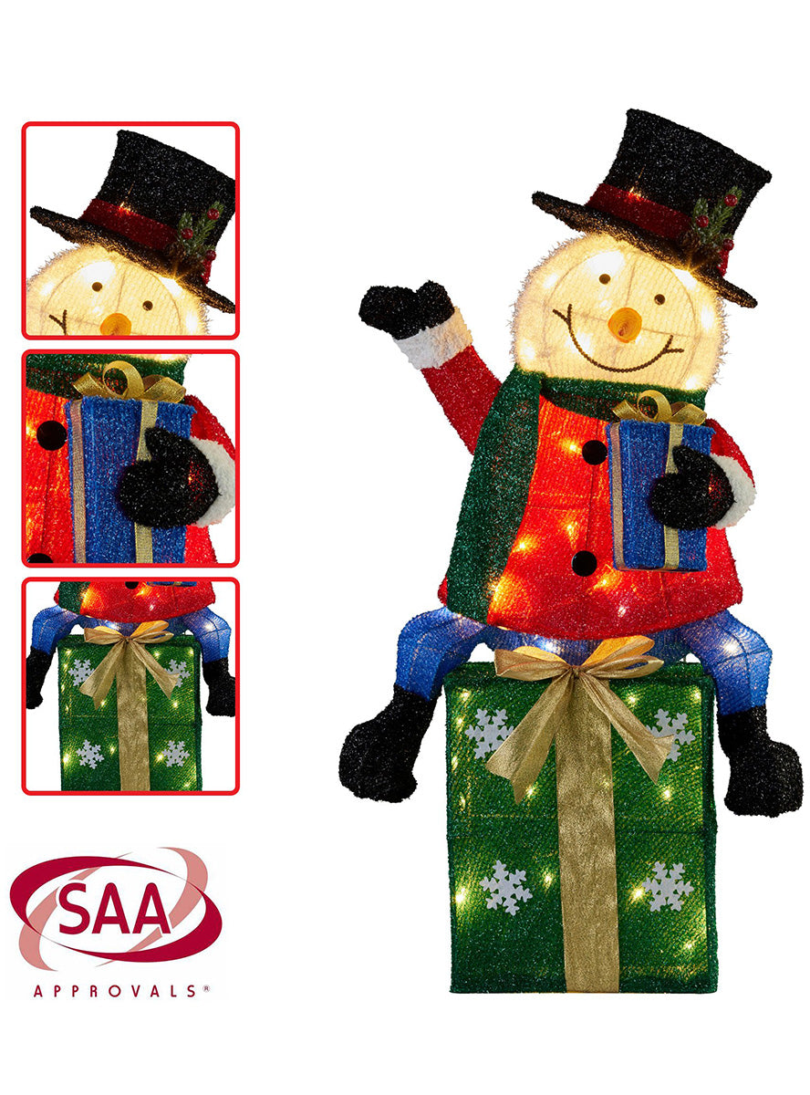 Christabelle Light Up Snowman on Presents Christmas Decoration 85cm - Close Details Image