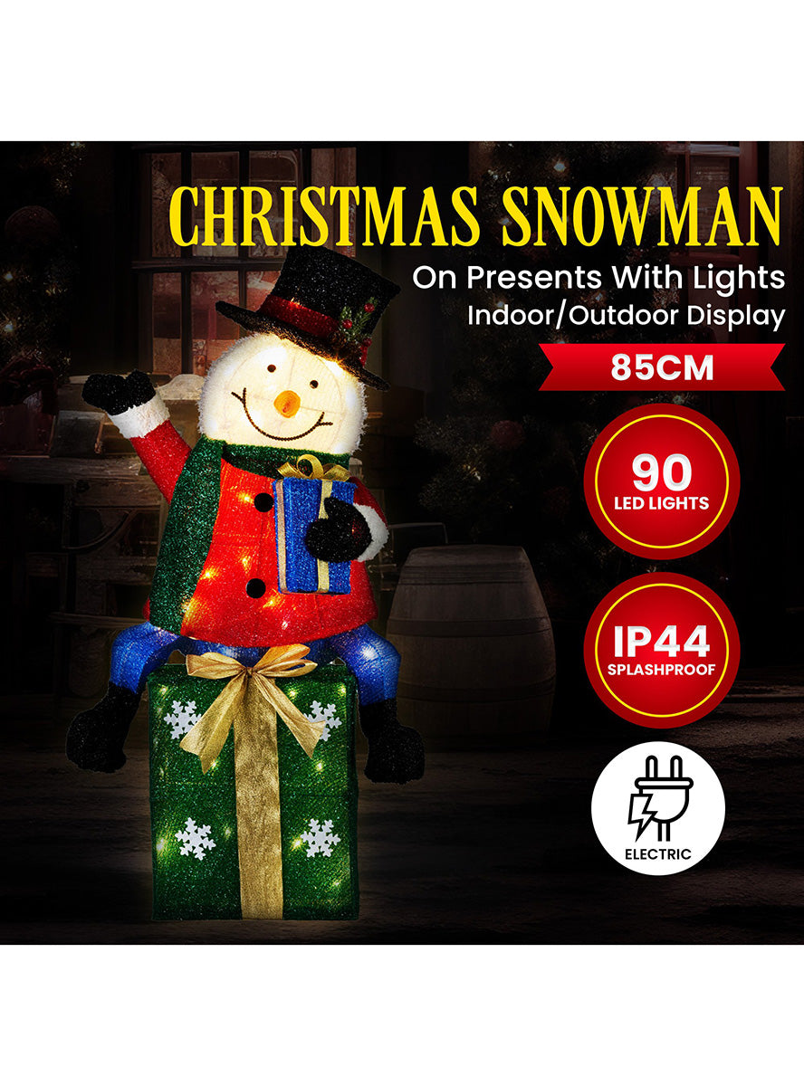 Christabelle Light Up Snowman on Presents Christmas Decoration 85cm - Details Image