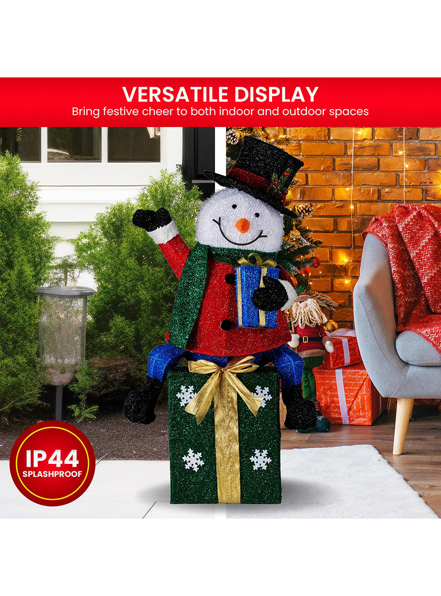 Christabelle Light Up Snowman on Presents Christmas Decoration 85cm - Display Details Image