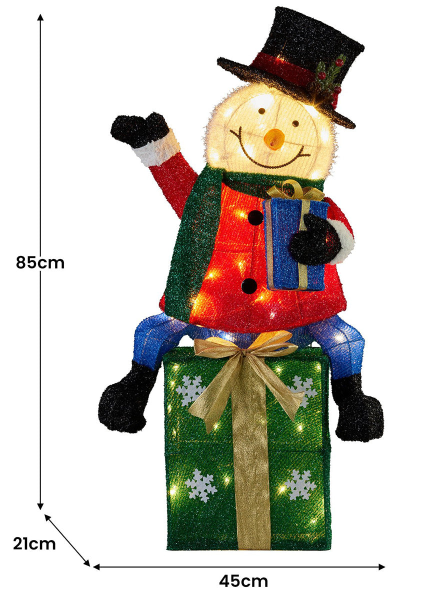 Christabelle Light Up Snowman on Presents Christmas Decoration 85cm - Measurements Image