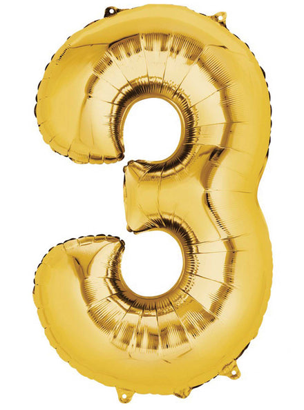86cm Gold Supershape Number 3 Foil Balloon - Main Image