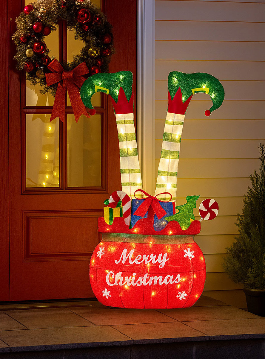 Light Up LED Christabelle Upside Down Elf Christmas Decoration 86cm - Illuminated Lifestyle Image