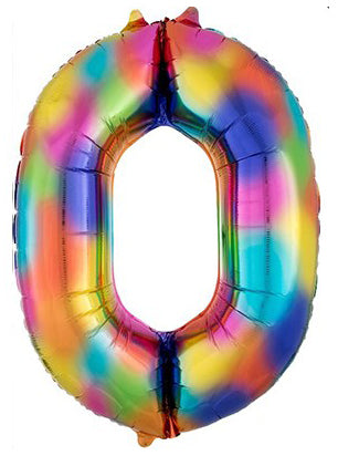 86cm Rainbow Supershape Number 0 Foil Balloon - Main Image